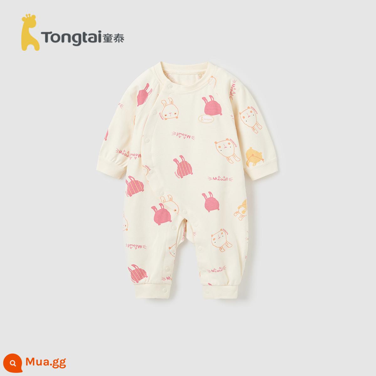 Tongtai bé jumpsuit mùa xuân và mùa thu cotton nguyên chất quần áo trẻ sơ sinh bé sơ sinh áo dây đồ ngủ trăng tròn nhà bò quần áo - Thỏ dễ thương