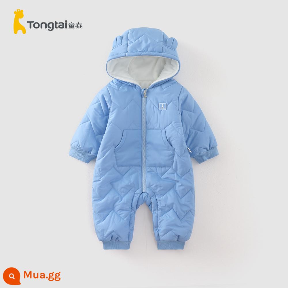 Tongtai mùa thu đông 0-6 tháng sơ sinh bé trai và bé gái quần áo trẻ em cotton mỏng bướm áo liền quần cotton nguyên chất dày dặn áo liền quần - Jumpsuit trùm đầu-Màu xanh đậm