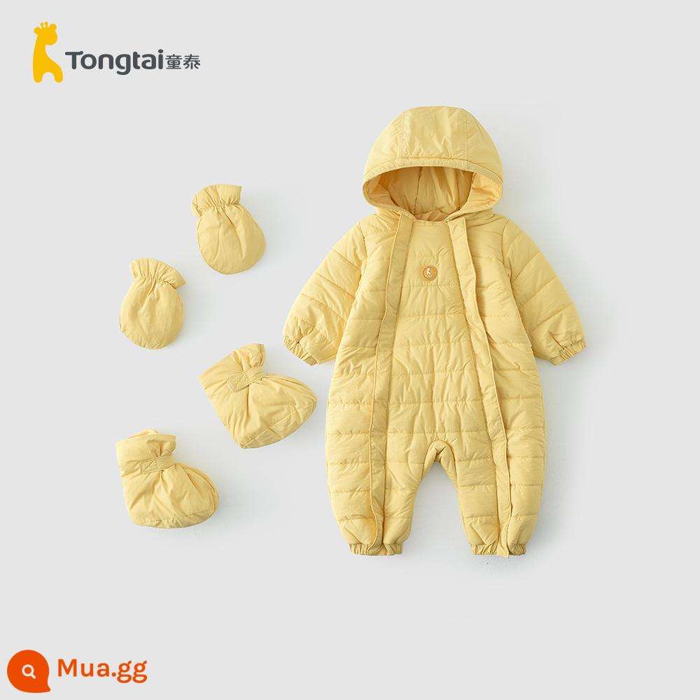 Tongtai mùa thu đông 0-6 tháng sơ sinh bé trai và bé gái quần áo trẻ em cotton mỏng bướm áo liền quần cotton nguyên chất dày dặn áo liền quần - Bộ áo liền quần có mũ trùm đầu màu vàng