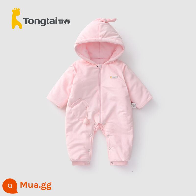 Tongtai mùa thu đông 0-6 tháng sơ sinh bé trai và bé gái quần áo trẻ em cotton mỏng bướm áo liền quần cotton nguyên chất dày dặn áo liền quần - Bộ áo liền quần nhung pha lê-Hồng