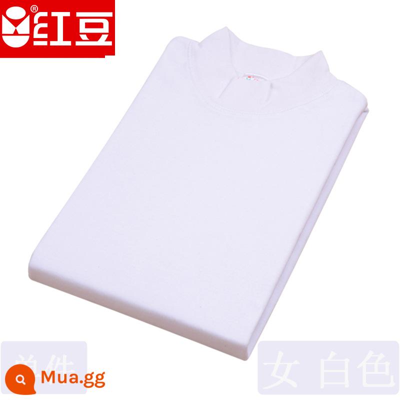 Hongdou mùa thu đông nam nữ trung niên và người cao tuổi cotton nguyên chất cổ cao cổ cao cổ thấp cổ tròn bộ quần áo mùa thu đồ lót áo - Cổ áo trung tâm của phụ nữ màu trắng