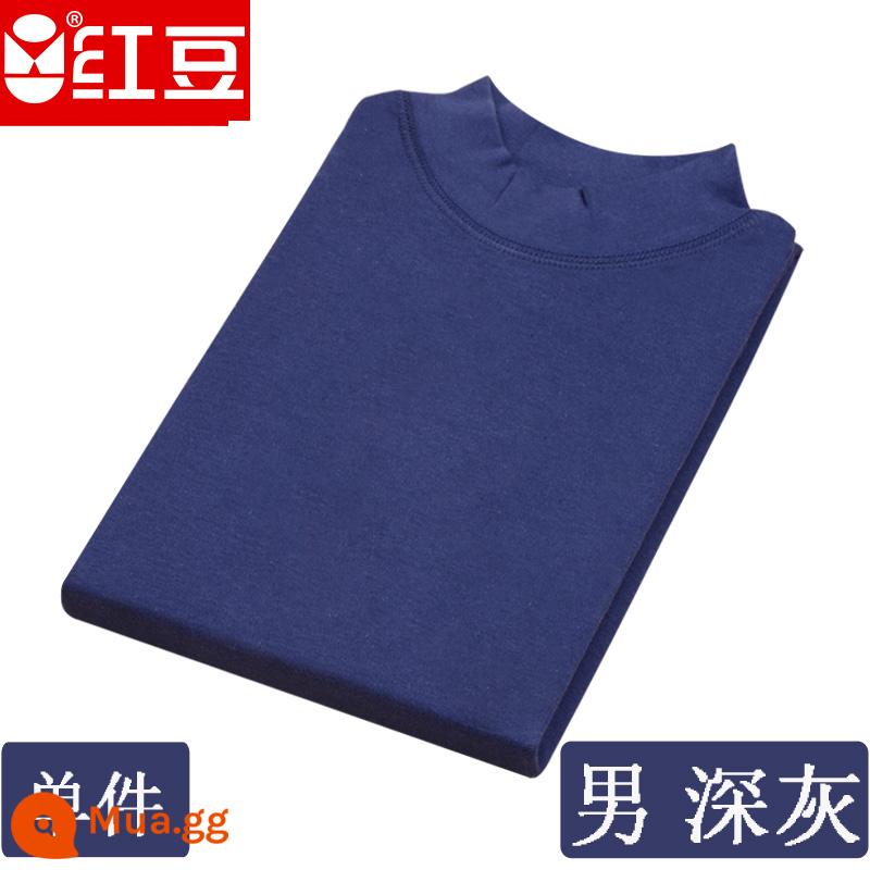 Hongdou mùa thu đông nam nữ trung niên và người cao tuổi cotton nguyên chất cổ cao cổ cao cổ thấp cổ tròn bộ quần áo mùa thu đồ lót áo - Cổ áo nam màu xám đậm