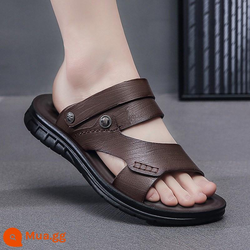 Giày sandal mùa hè cho nam đế mềm bằng da thuộc kiểu chim gõ kiến ​​Giày đi biển thông thường cho nam mang bên ngoài chống trượt Dép bố và dép nam công dụng kép - 2662 mô hình màu nâu