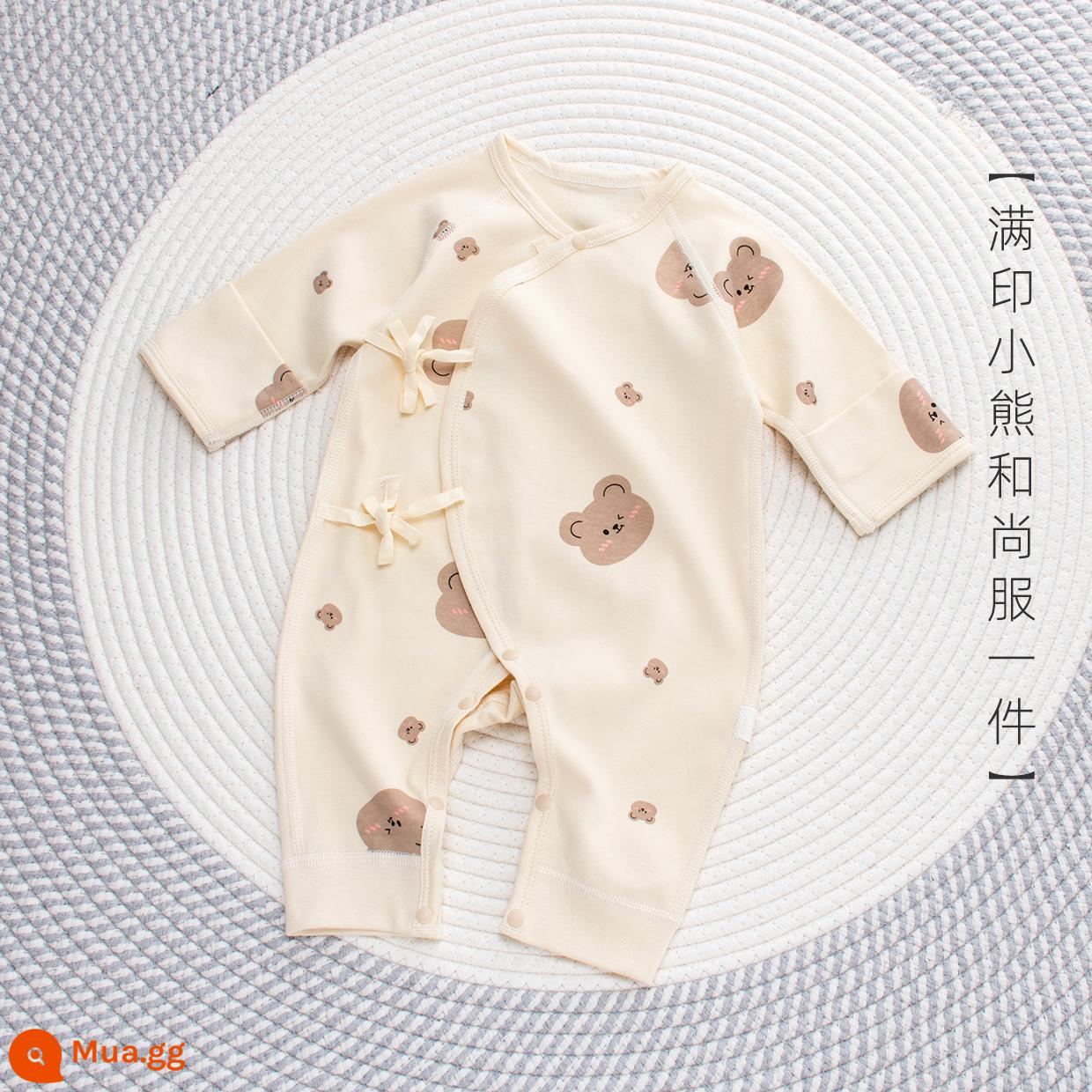 0 đến tháng 3 quần áo trẻ em sơ sinh bộ đồ xuân thu 52 size 59 cotton nguyên chất 66 trẻ sơ sinh trăng tròn bé trai và bé gái đầu xuân 2 - 1 mảnh kaki gấu in họa tiết