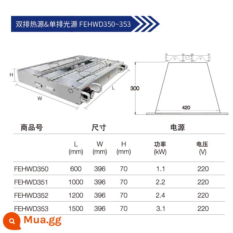 HECMAC Heike treo đèn giữ nhiệt thực phẩm Đèn giữ nhiệt dải thực phẩm có thể được nhúng trong đèn hâm nóng thức ăn tự chọn - FEHWD350