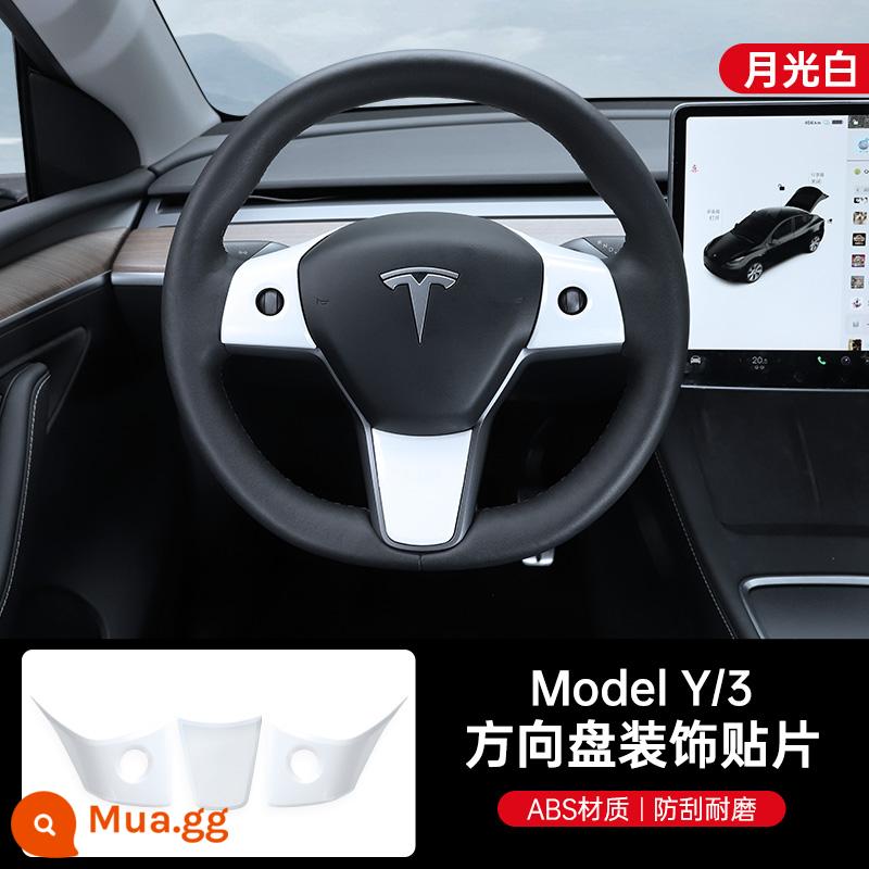 YZ phù hợp với mô hình Tesla/3 miếng dán nút vô lăng dải chống va chạm phụ kiện nội thất sửa đổi nội thất - Bộ 3 miếng dán trang trí vô lăng Model3/Y [Trắng]