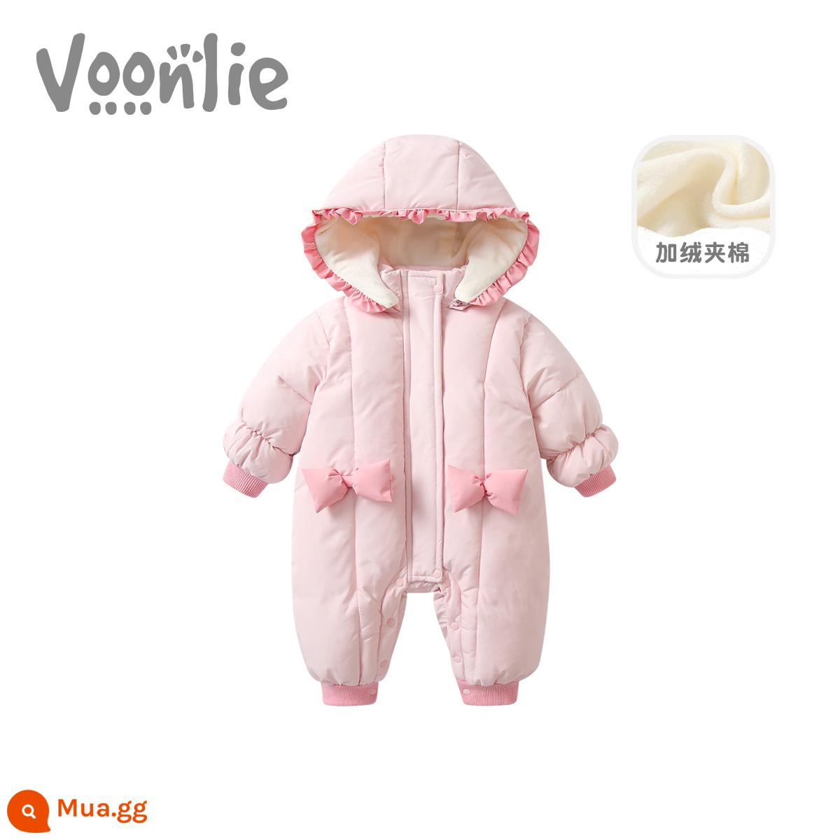 Fan săn lùng quần áo trẻ em mùa đông sơ sinh bé gái áo khoác một mảnh bằng cotton cộng với nhung để giữ ấm đi ra ngoài quần áo cotton áo liền quần mùa đông - Hồng