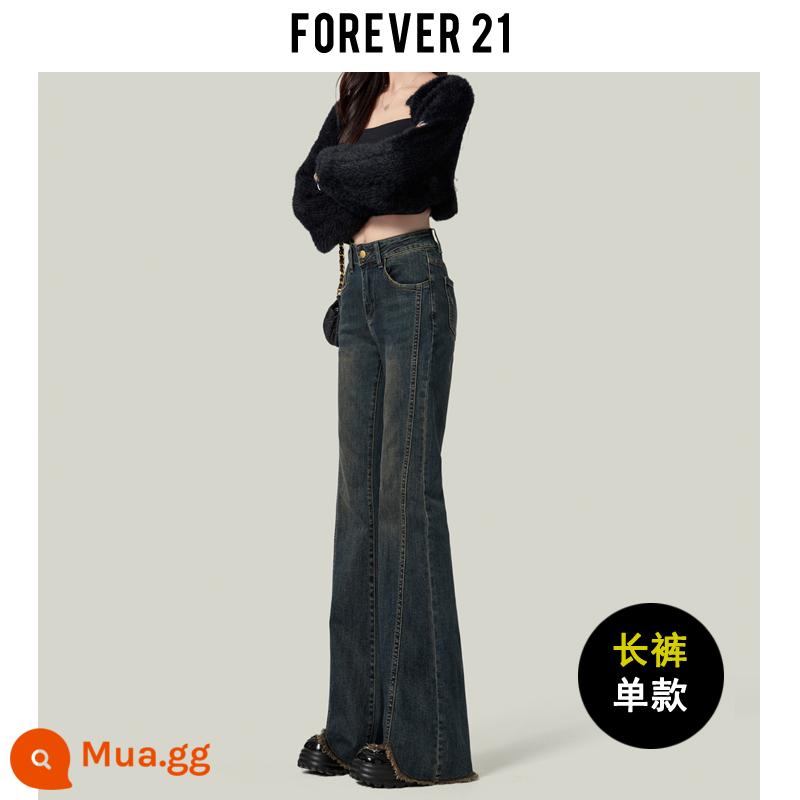 Forever 21 Retro Mỹ Cao Cấp Nano Xám Micro Loe Quần Jean Nữ Mùa Thu Slim Móng Ngựa Tầng-lau Quần - Quần đơn màu xanh retro