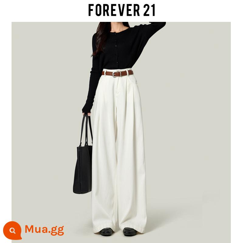 Forever 21 màu xi măng nhung quần jeans nữ 2023 mới cao cấp ống rộng lau sàn quần dành cho người nhỏ - Quần trắng kiểu đơn