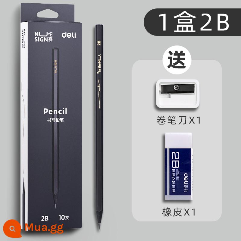 Bút chì gỗ đen Deli New Sai hb học sinh tiểu học đặc biệt lớp một và lớp hai than chì vàng đen không chì độc hại không độc hại 2b văn phòng phẩm dành cho trẻ em màu đen có đầu tẩy thực hành bút đen - [Gỗ đen cao cấp] 10 cái 2B (tặng 1 gọt bút chì + 1 tẩy)