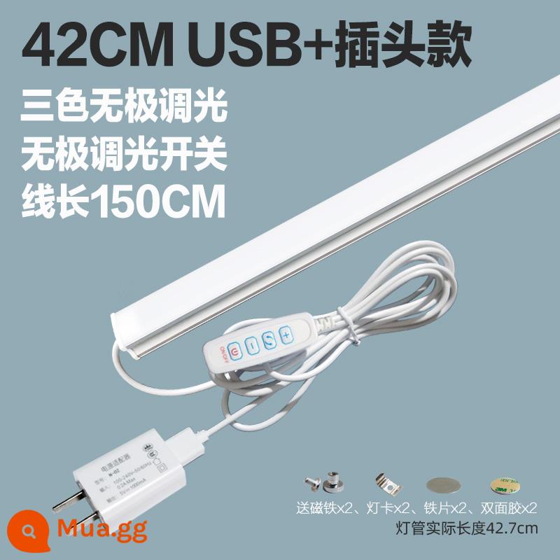 Thoáng Mát Đèn LED Để Bàn Ống USB Ký Túc Xá Sinh Viên Bảo Vệ Mắt Ánh Sáng Trắng Vô Cấp Mờ Dải Phòng Ngủ Hiện Đại Cắm Đèn - 42cm ba màu [làm mờ vô cấp] phích cắm USB+