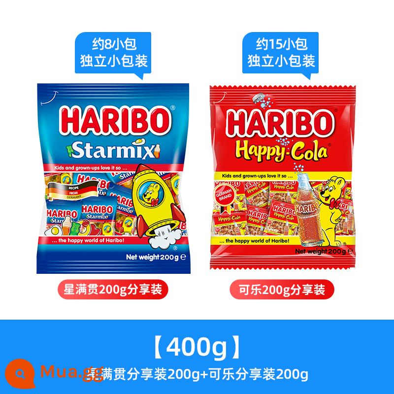 Haribo Kẹo dẻo Haribo Bear qq Kẹo dẻo hương trái cây Đồ ăn nhẹ dành cho trẻ em Nhập khẩu từ Đức cho dịp Giáng sinh - [400g, khoảng 23 gói] Hương vị hỗn hợp Star Slam 200g + Hương vị Coke 200g