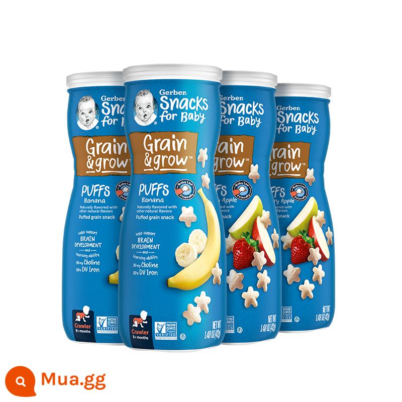 Bánh Ăn Vặt Cho Bé Nhập Khẩu Garbo Dâu Táo Chuối Star Puff 42g*4 Lon - Vị Chuối Táo Dâu Áp dụng đến 7/12