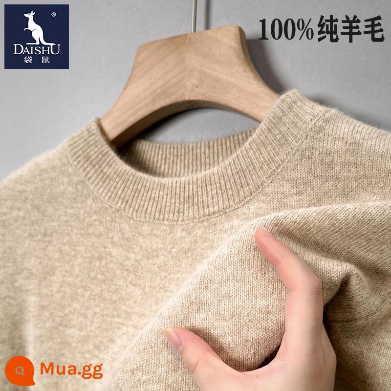 Kangaroo 100% nguyên chất áo len nam mùa đông mới cổ tròn dáng rộng áo len dệt kim ấm áp cashmere đáy áo len - [Gói Đơn] Lạc đà dày cổ tròn