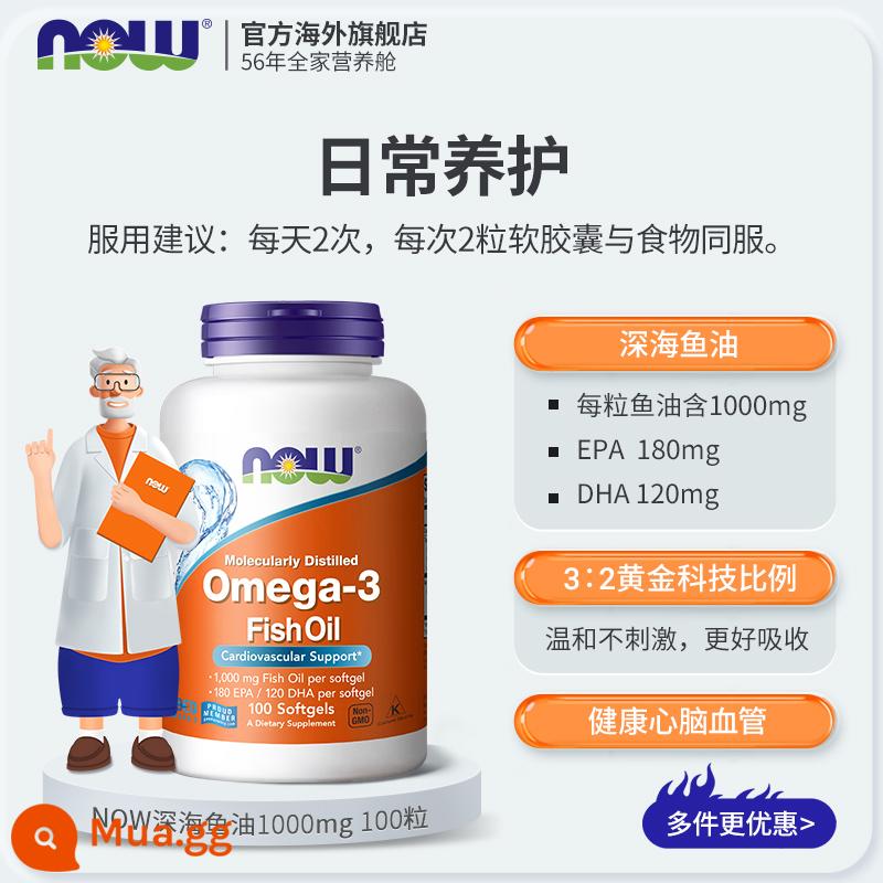 NOWFoods Noo Deep Sea Fish Oil Softgels 1000mg Omega omega3 cho chó mèo - Dầu cá biển sâu 100 viên (áp dụng đến 25/11)