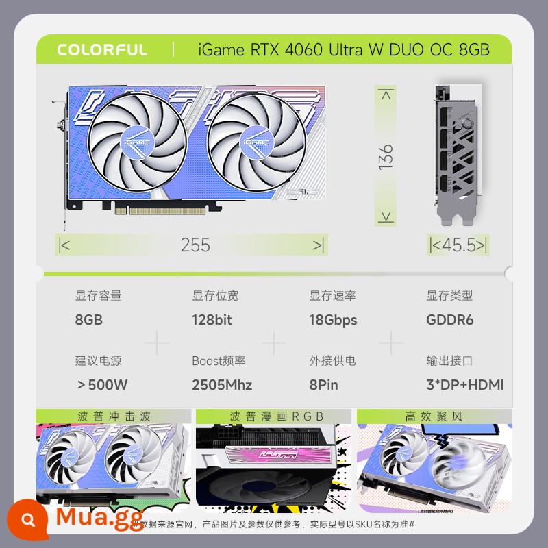 Tomahawk đầy màu sắc Igame RTX30603060TI AD Ultra Brand New Desktop Gaming Graphics - Card đồ họa iGame GeForce RTX 4060 Ultra W DUO OC 8G đầy màu sắc