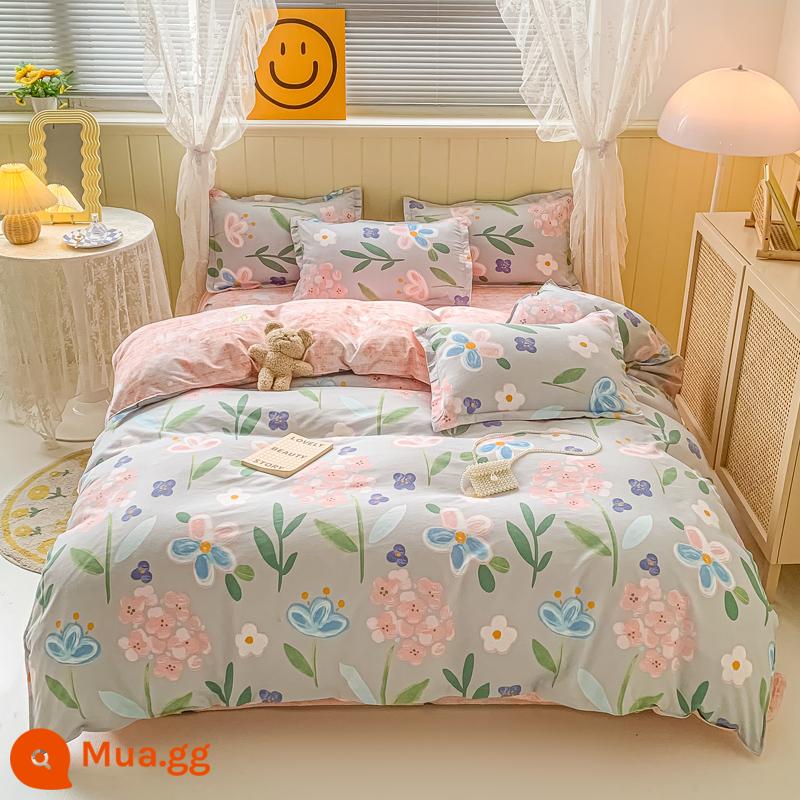 Ins Gió Giường Bốn Bộ Nhỏ Hoa Tươi Cotton Vỏ Chăn Ga Trang Bị Tấm Ký Túc Xá Sinh Viên Đơn Giản 2243 - Thu Thủy Y Nhân