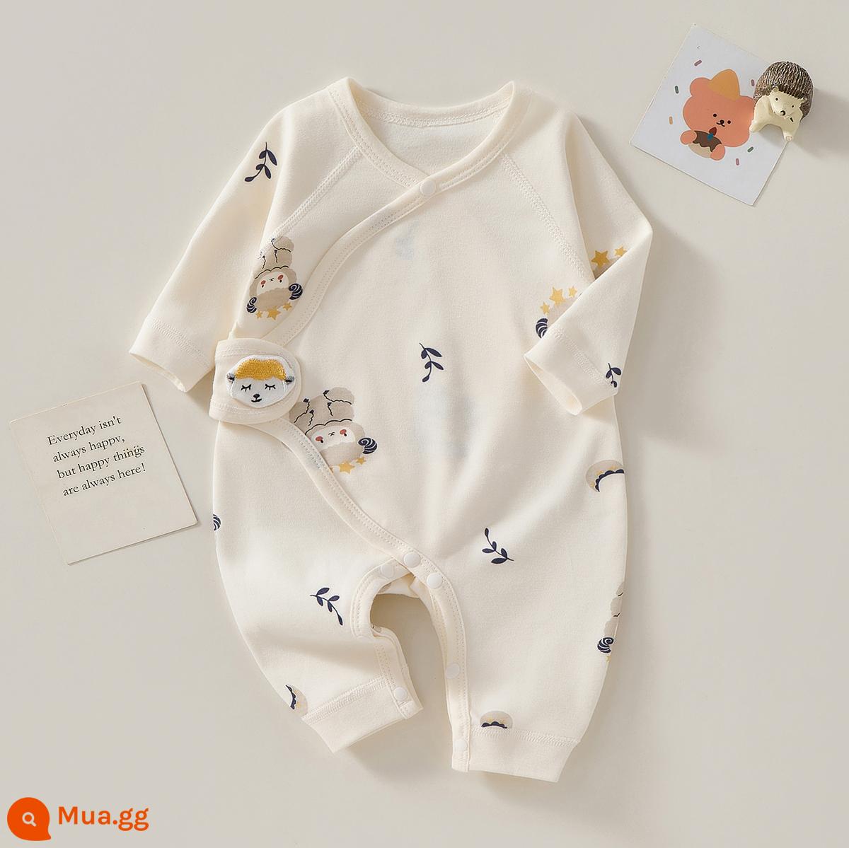 Quần áo trẻ sơ sinh, áo liền quần cotton nguyên chất không xương, quần áo tu sĩ xuân thu, áo liền quần mùa thu cho bé - Velcro lambdoodle đáy màu vàng