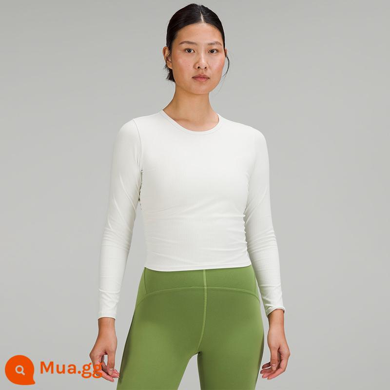 Áo thun thể thao dài tay dành cho nữ *Có gân Nulu™丨lululemon LW3GK5S - Trắng nhạt