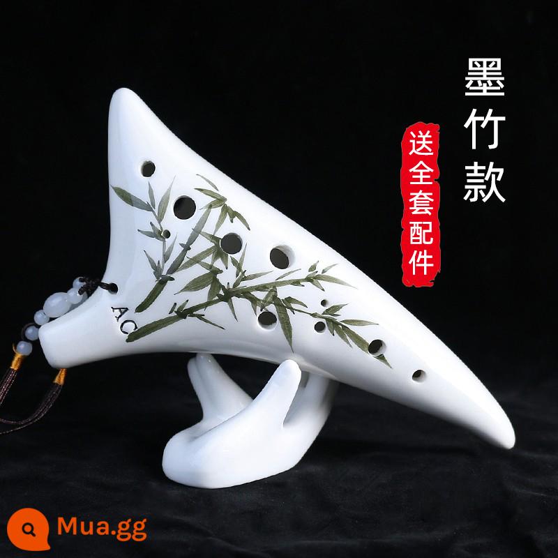 Ocarina 12 lỗ dành cho người mới bắt đầu Phím ac âm trung 12 lỗ chơi gốm chuyên nghiệp 6 nhạc cụ dễ học - [Tre đen phong cách phổ biến]