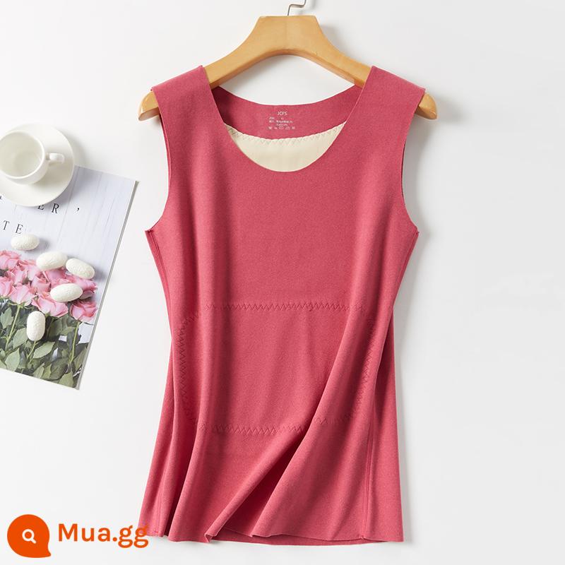 De Nhung Ấm Áo Nỉ Nữ Làm Dày Thu Đông Bên Trong Mặc Không Dấu Vết Đáy Bên Trong Mặc Làm Nóng Áo Cotton Sling áo Sơ Mi Nam - Áo vest nữ lụa đỏ hồng