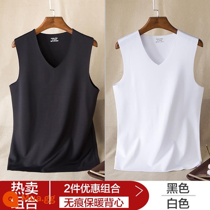 De Nhung Ấm Áo Vest Nam Bên Trong Mặc Đáy Thu Đông Plus Nhung Dày Không Dấu Vết Chặt Áo Cotton Hình - Áo giữ nhiệt nam N002 đen trắng