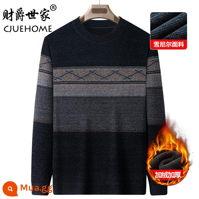 Áo len bố cộng nhung dày mùa thu đông nam trung niên và cao tuổi cổ tròn chenille quần áo ấm mùa đông - WD1820 đen nhung viền nhung