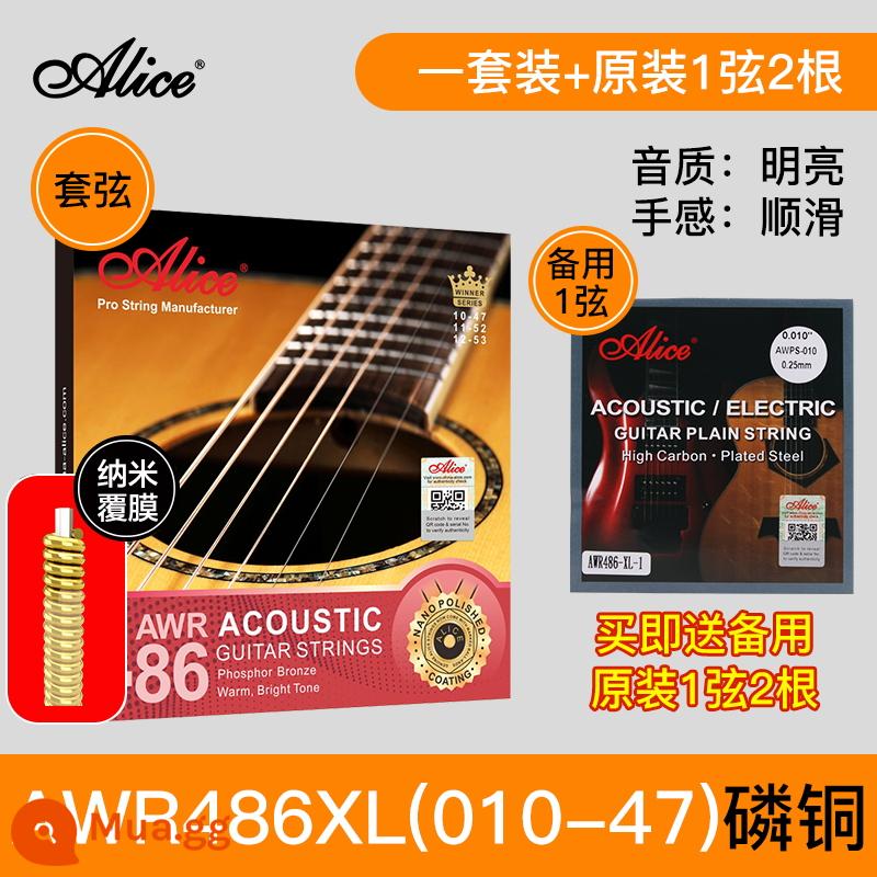 Chính Hãng Dây Đàn Guitar Alice Bộ Dây Đàn Guitar Dân Gian Bộ 6 Lõi Thép Gỗ Chống Gỉ Phụ Kiện Đàn Guitar Dây - Bộ A486XL + 1 dây và 2 chiếc