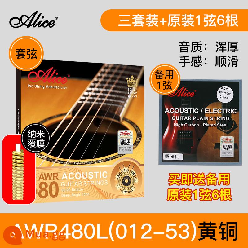 Chính Hãng Dây Đàn Guitar Alice Bộ Dây Đàn Guitar Dân Gian Bộ 6 Lõi Thép Gỗ Chống Gỉ Phụ Kiện Đàn Guitar Dây - A480L ba bộ 012-053]+1 dây 6 miếng