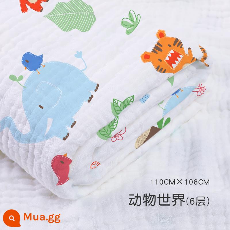 Jie Liya khăn tắm cho bé sơ sinh cotton nguyên chất siêu mềm thấm lớn khăn tắm cho bé sơ sinh sản phẩm dành cho trẻ em - Thế Giới Động Vật-[6 lớp sợi cotton mật độ cao] 110*108cm