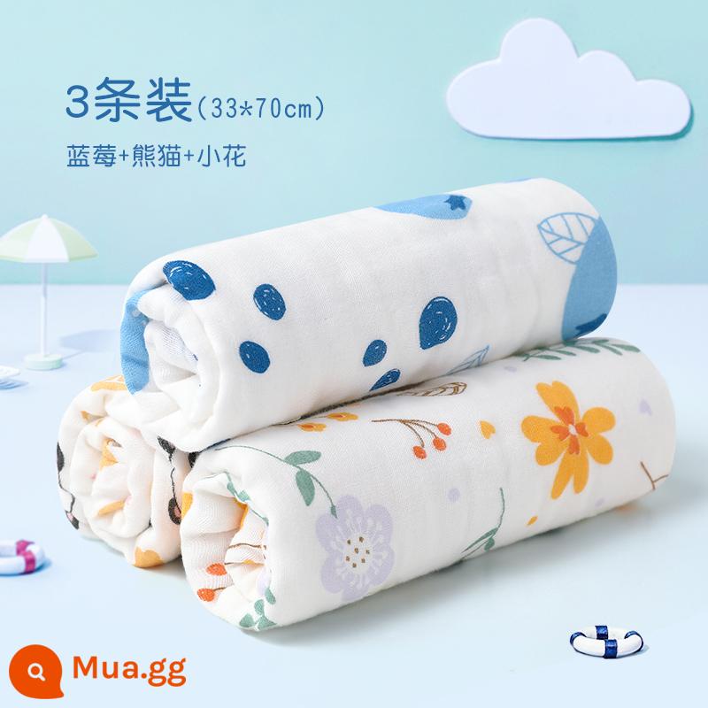 Khăn trẻ em Jie Liya cotton nguyên chất cotton rửa mặt hộ gia đình khăn gạc cho bé khăn tắm bé gái và bé trai - [Gói 3] Gấu Trúc Hoa Nhỏ (33*70cm) 6 lớp sợi