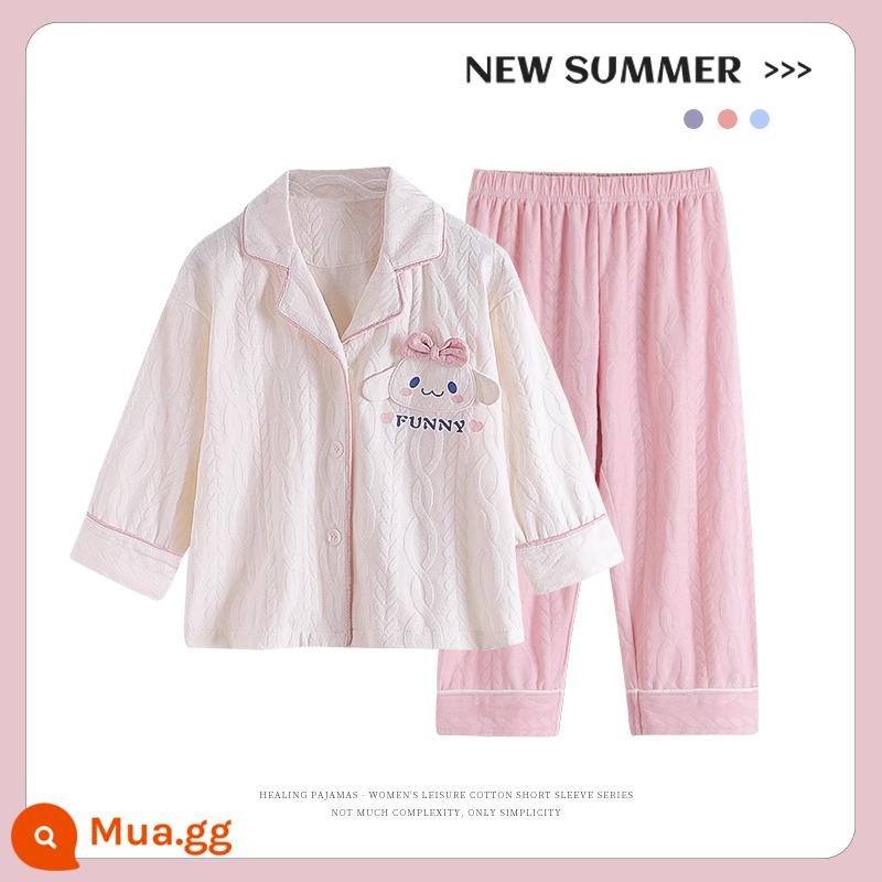 Bộ đồ ngủ trẻ em mới cho bé gái mùa xuân và mùa thu cotton nguyên chất phù hợp với phong cách nước ngoài con chó quế bé gái bé dịch vụ gia đình cha mẹ và con cái - 31220G [hình ảnh chính]