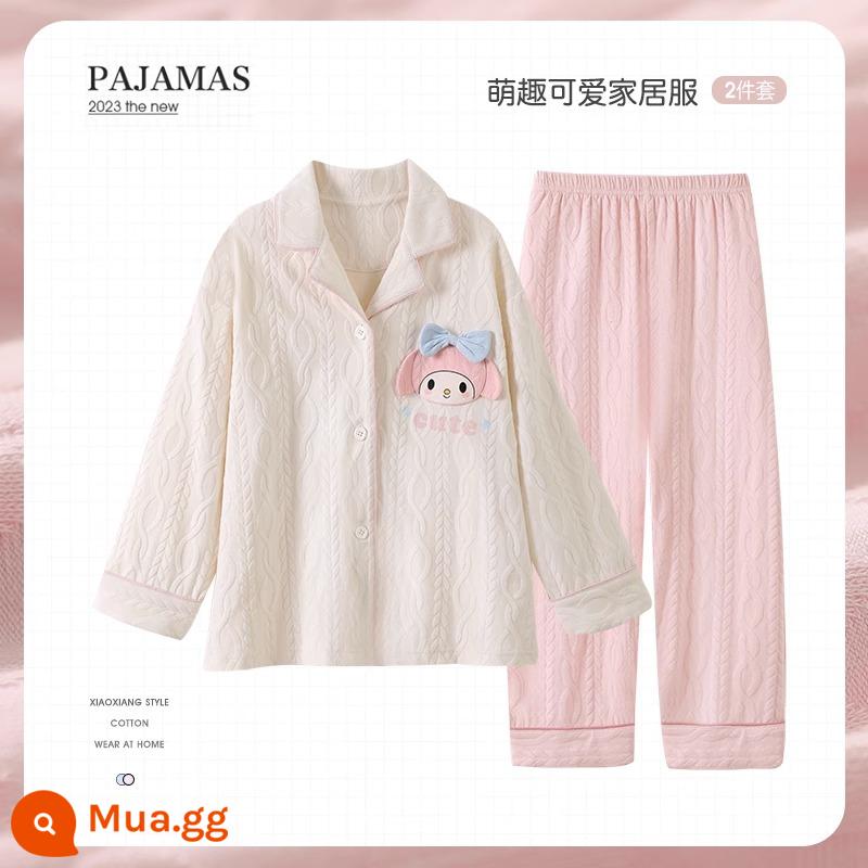 Bộ đồ ngủ trẻ em mới cho bé gái mùa xuân và mùa thu cotton nguyên chất phù hợp với phong cách nước ngoài con chó quế bé gái bé dịch vụ gia đình cha mẹ và con cái - 31708G [mẫu bán chạy]