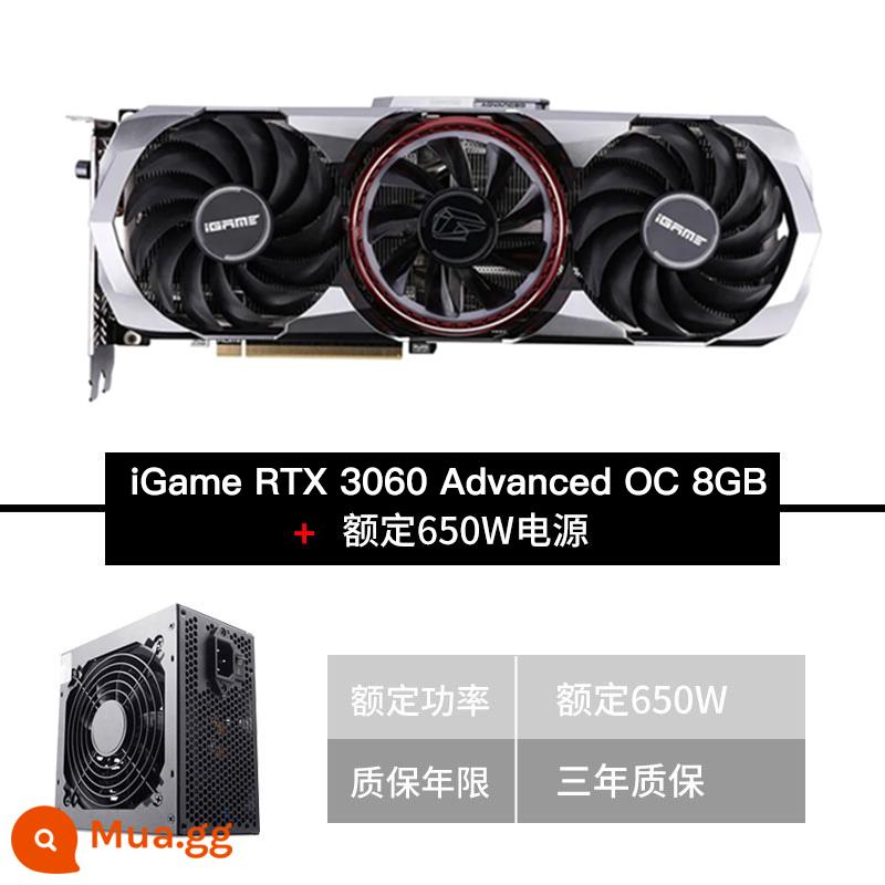 Thẻ hiển thị độc lập máy tính để bàn chơi game RTX3060/Ti Vulcan AD/Ultra white đầy màu sắc - iGame RTX 3060 Advanced OC 8GB+ nguồn điện định mức 650W