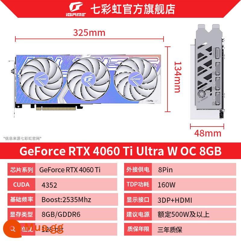 Thẻ hiển thị độc lập máy tính để bàn chơi game RTX3060/Ti Vulcan AD/Ultra white đầy màu sắc - iGame RTX4060Ti Ultra W OC 8GB