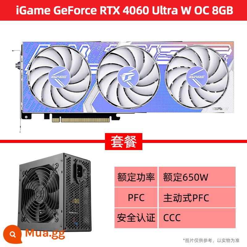 Thẻ hiển thị độc lập máy tính để bàn chơi game RTX3060/Ti Vulcan AD/Ultra white đầy màu sắc - Bộ nguồn 650W định mức iGame RTX4060 Ultra W OC 8G+