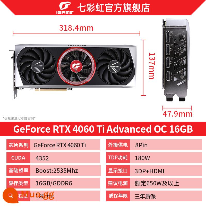 Thẻ hiển thị độc lập máy tính để bàn chơi game RTX3060/Ti Vulcan AD/Ultra white đầy màu sắc - iGame RTX4060TI Advanced OC 16G