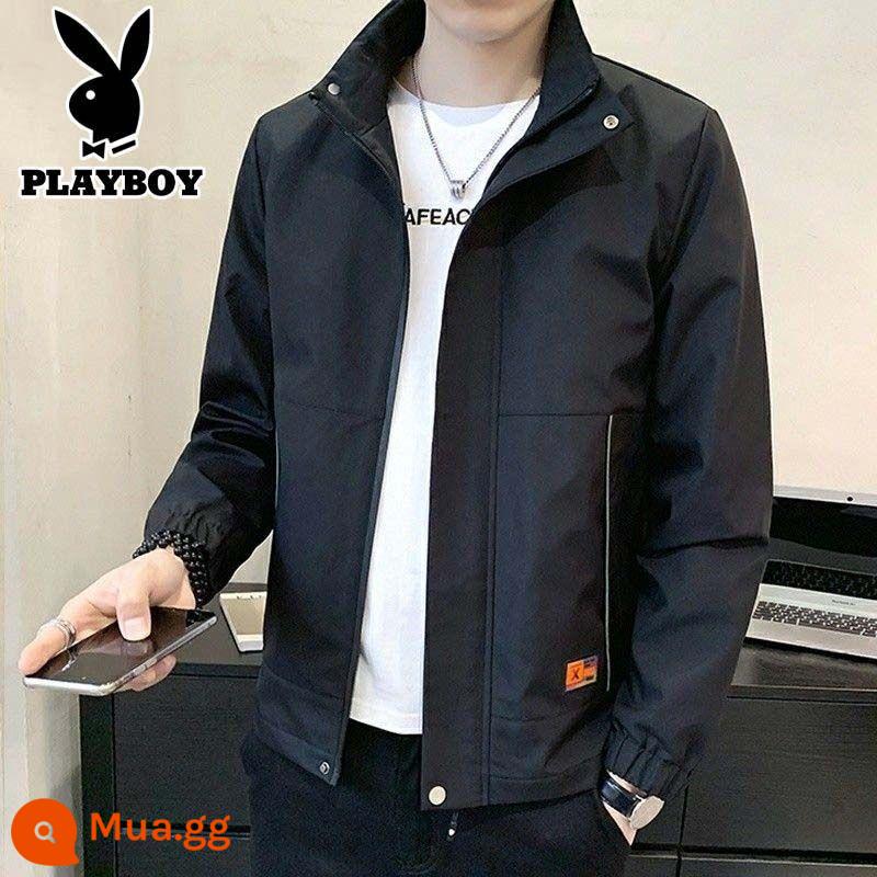 Playboy Áo Khoác Nam Thu Đông 2023 Mới Thương Hiệu Thời Trang Cổ Áo Đứng Áo Plus Nhung Dày Coldproof Quần Áo Cotton - 2031 phần mỏng màu đen