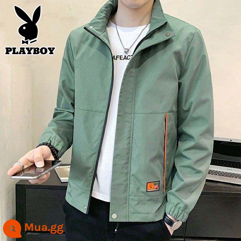 Playboy Áo Khoác Nam Thu Đông 2023 Mới Thương Hiệu Thời Trang Cổ Áo Đứng Áo Plus Nhung Dày Coldproof Quần Áo Cotton - 2031 xanh mỏng