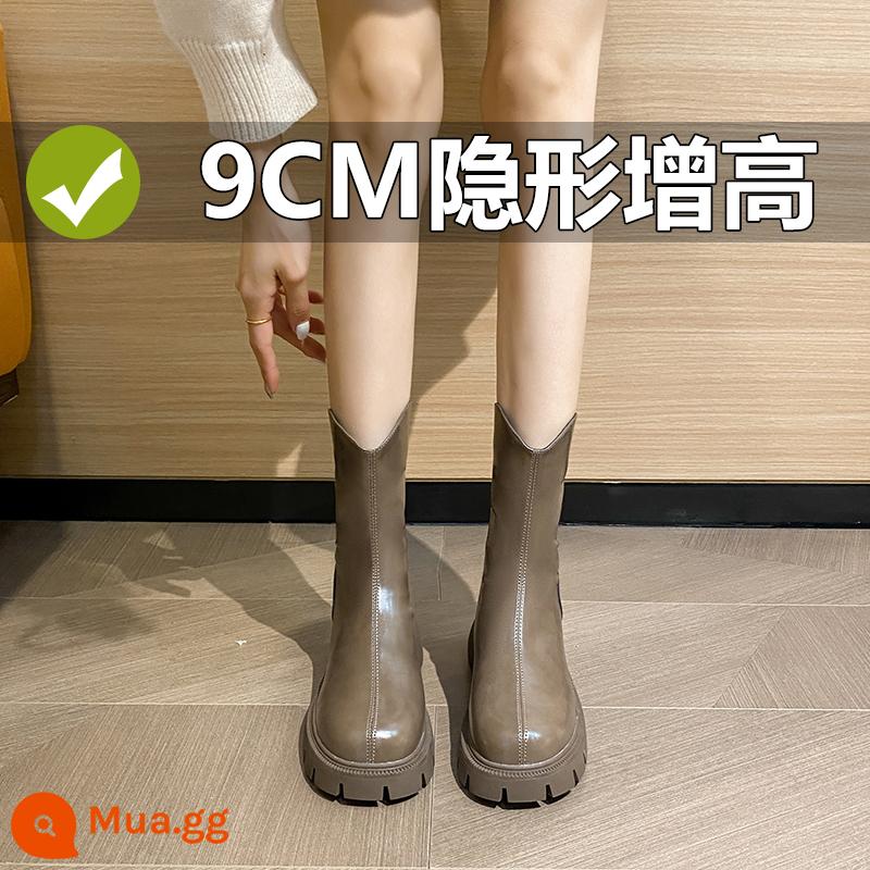 Giày cao gót giày cao cấp của Nữ trong mùa thu và mùa đông New British dày Boots Lean Boot - Màu nâu - tăng chiều cao 9cm