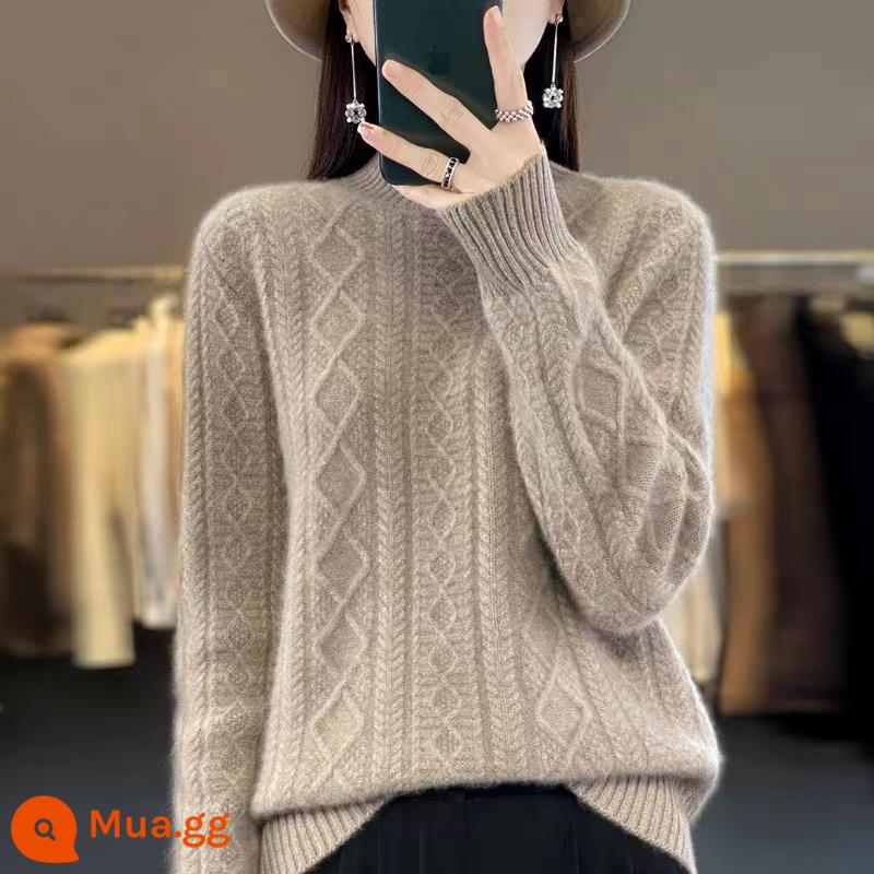 Hengyuanxiang Group Áo len cashmere đầy màu sắc dành cho nữ Cổ rùa nửa rộng Áo len dệt kim dày mùa thu đông - Lạc đà gốc