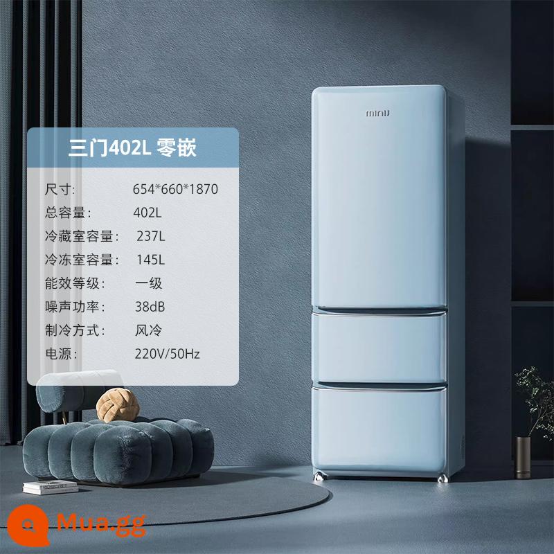 [Ba cửa 402L] Xiaoji Xiaocheese Tủ lạnh retro không nhúng công suất lớn ba cửa tần số kép của Pháp - Iris màu xanh ba cửa 402L zero nhúng