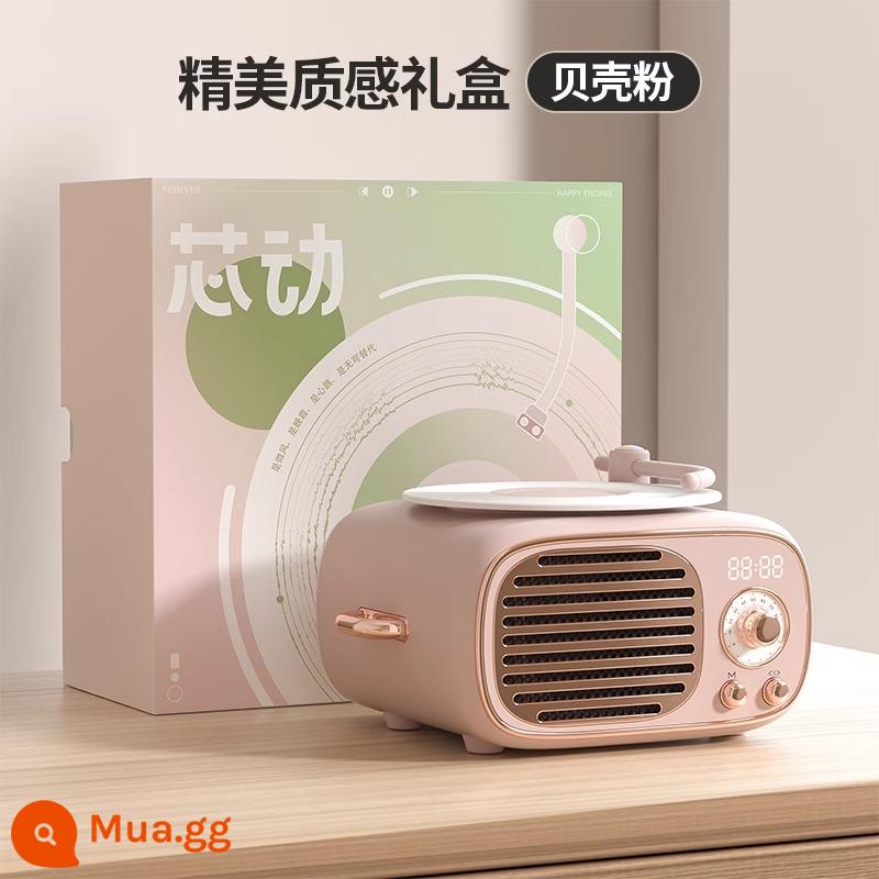 Đồng hồ báo thức ghi âm vinyl âm thanh cổ điển Đồng hồ báo thức Bluetooth micro karaoke không dây tại nhà làm quà tặng sinh nhật cho người bạn thân nhất của bạn - [Shell Pink]★Thời lượng pin siêu dài★Hiệu ứng âm thanh vòm Bluetooth 5.3★360°