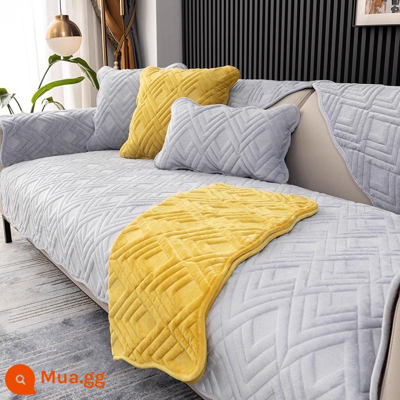 Đơn Giản Mùa Đông Sofa Đệm Mùa Đông Hà Lan Nhung Ngắn Sang Trọng Đệm Đệm Khăn Ghế Sofa Chống Trơn Trượt Dày - Kim cương ∽ xám nhạt