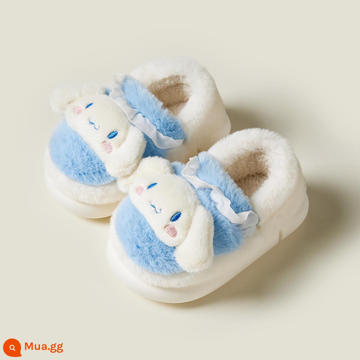 Sanrio cô gái cotton dép trẻ em vào mùa thu và mùa đông nội thất mềm mại tóc mềm giày len trẻ em gái công chúa nhà dễ thương nhà - Màu xanh (bao gồm gót chân) Được ủy quyền chính hãng bởi Sanrio