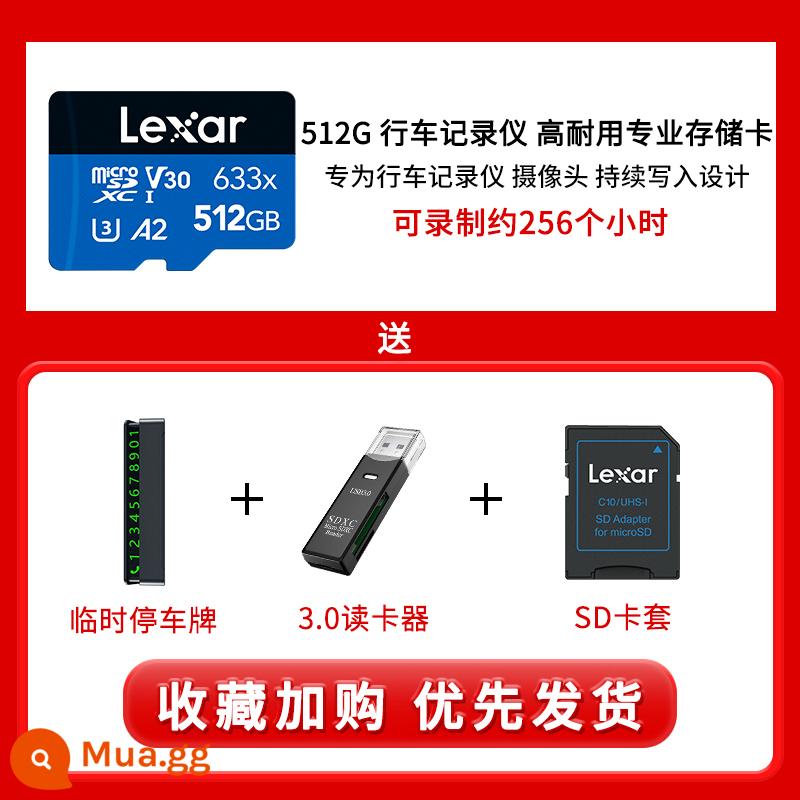 Lexar Lexar Nissan máy ghi âm lái xe thẻ nhớ đặc biệt Thẻ TF 128GB giám sát tốc độ cao ống kính chụp ảnh thẻ nhớ Sylphy thế hệ thứ 14 Qijun Qashqai Tiida thẻ nhỏ microsd - Thẻ 512GB độ bền cao, tặng kèm đầu đọc thẻ 3.0 + biển đỗ xe + ngăn đựng thẻ