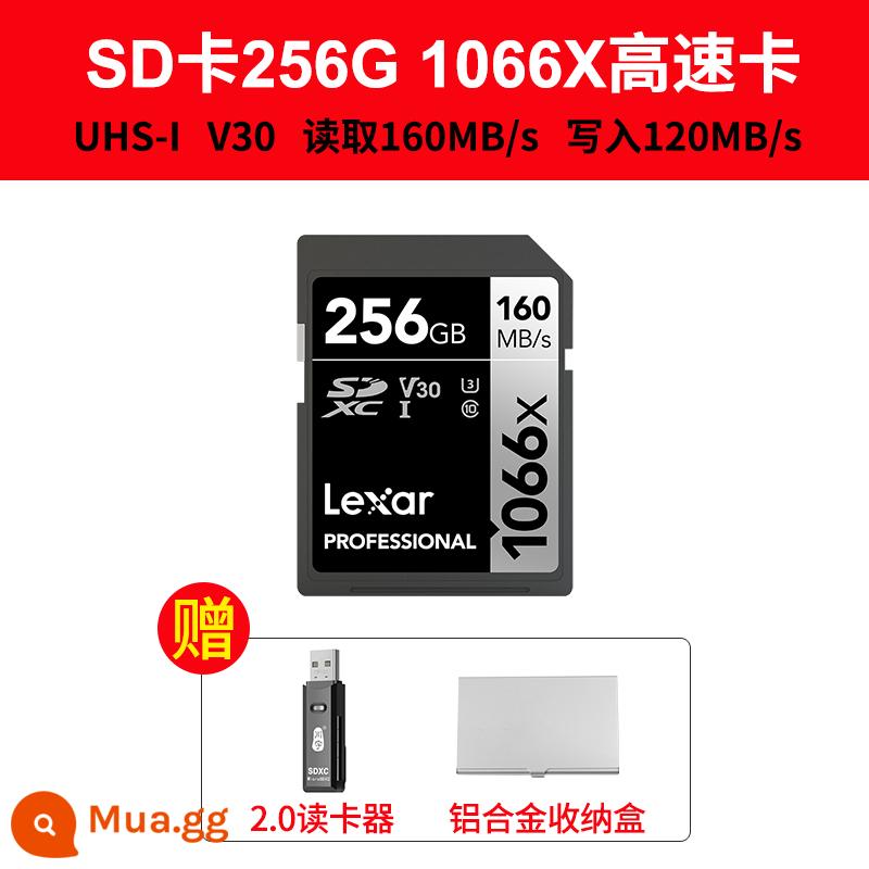 Lexar Thẻ sd Lexar 128G tốc độ cao thẻ nhớ 1066x V30 micro mắt đơn chống camera thẻ nhớ camera 4K - Thẻ SD 256G 1066X đi kèm đầu đọc thẻ 2.0 + hộp đựng thẻ hợp kim nhôm