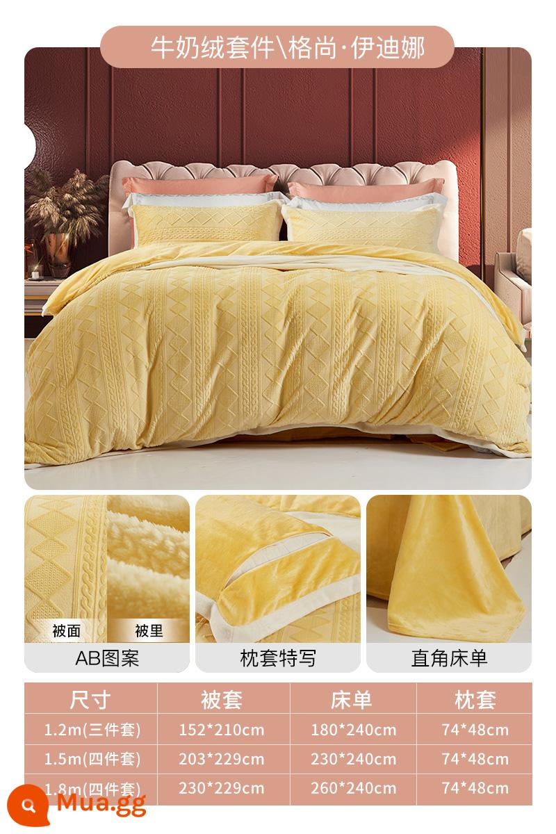 Fuana Nhà Dệt May Nhung Sữa Bốn mảnh Nhung San Hô Flannel Dày Tấm Ấm và Vỏ Chăn Da Lộn Bộ - [Sữa Nhung 220g + Dây Tóc Dẫn Điện] Geshan Idina