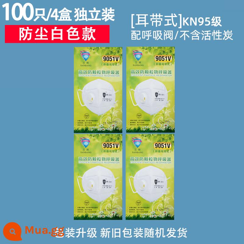 Khẩu trang chống bụi Sanbang KN95 chống bụi công nghiệp có van thở than hoạt tính thoáng khí chống vi rút chống formaldehyde chống mùi hôi - Dây đeo tai [trắng chống bụi] 100 miếng có van 9051V kèm miếng bông/đóng gói riêng