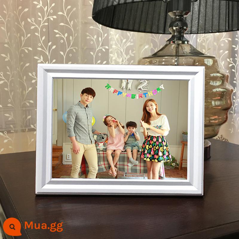 Khung ảnh gỗ đặc 6 6 inch 7 7 inch 10 12 inch a4 16 treo tường rửa ảnh làm thành khung ảnh để bàn album tùy chỉnh - Trắng